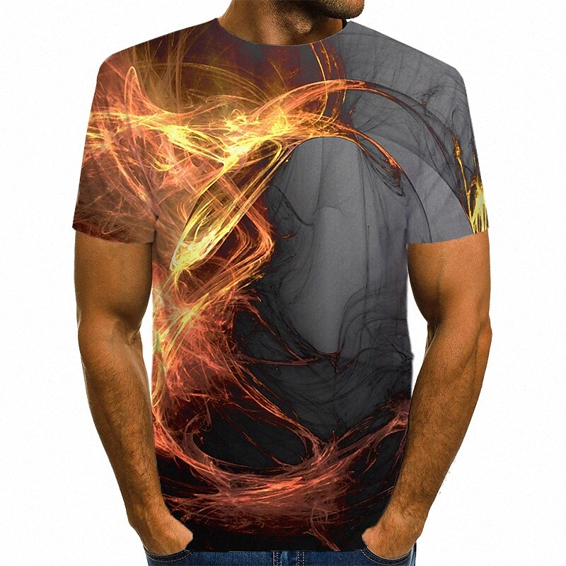 T-shirt Hommes T-shirt Chemise graphique Flamme rond Casual Imprimé quotidien Tops à manches courtes Streetwear Exagère gris / été S6NY #
