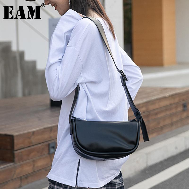 

[EAM] Women New Wide Strap Small Vintage PU Leather Flap Personality All-match Crossbody Shoulder Bag Fashion Tide 2021 18A1228, Black