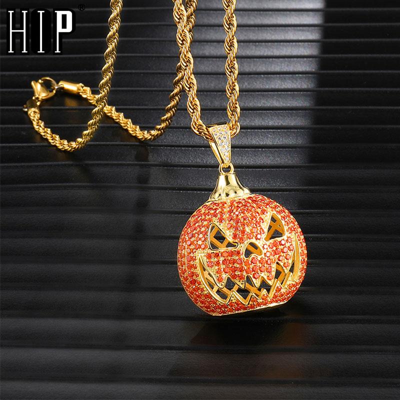 

Hip Hop Full Iced Out Bling Pumpkin Necklace Rhinestone Rope Chain Gold Color Pendants & Necklaces For Men Jewelry Dropshipping