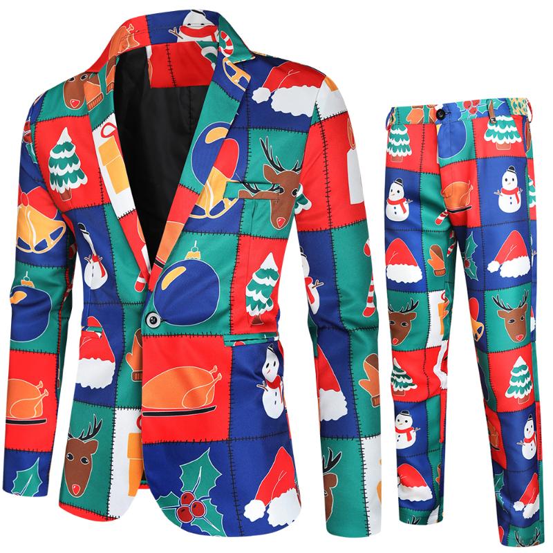 

Suit Men 2020 Autumn Winter New High Quality Men's 3D Printed Two-piece Christmas Slim Long Sleeves Mens Suits, Orange