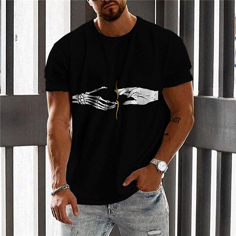 Men's Unisex T shirt 3D Print Graphic Prints Skeleton Hand Crew Neck Daily Holiday Print Short Sleeve Tops Casual Designer Big and Tall Black k