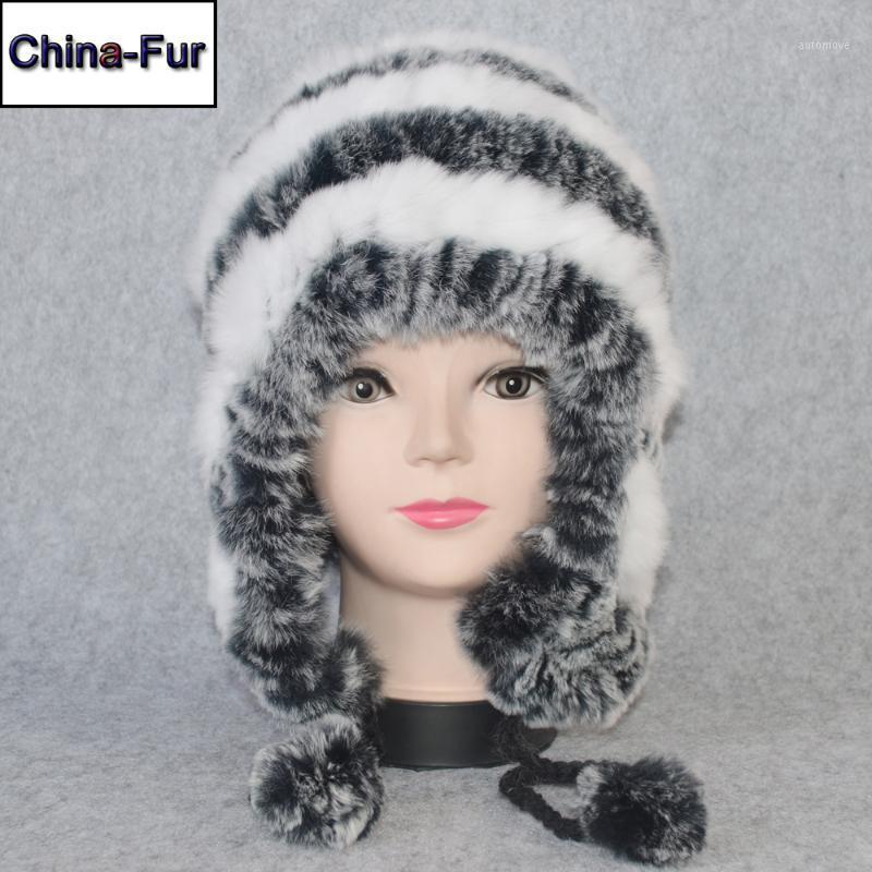 

Winter Women Pom Poms Genuine Real Rex Fur Hat Warm Soft 100% Natural Fur Hats Windproof Knit Real Beanies Cap1, Coffee white