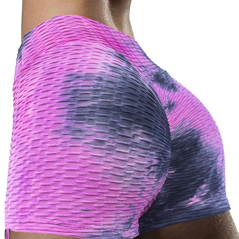 

Women' Hip High Waist Tie-Dye Printing Wrinkles Exercise Running Yoga Shorts Women Shorts Slim Stretch Gym Tights, Yellow