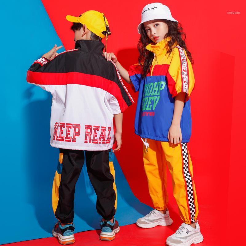 

Stage Wear Kids Hip Hop Clothing High Neck Jacket Pullover Top Casual Pants For Girls Boys Jazz Dance Costume Street Clothes Dancewear1, Yellow pants