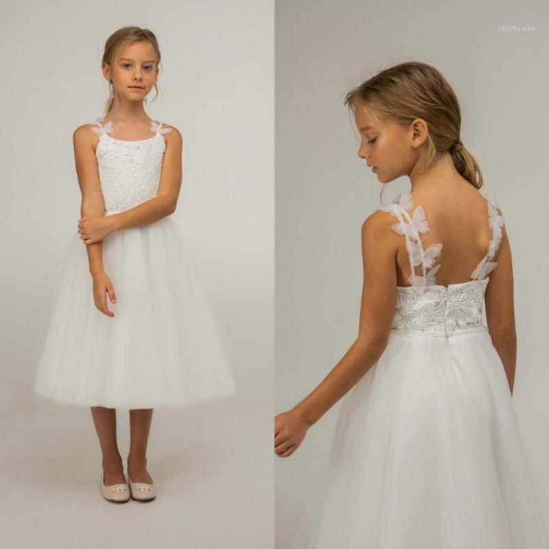 

Butterfly Girls Dresses Lovely Square Neck Appliqued Lace Length Girls Pageant Dress Kids Wear1, Beige