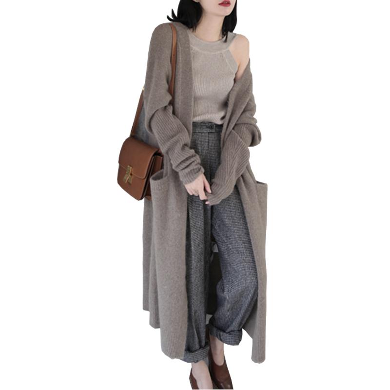 

Long Cardigan Female 2020 Autumn Winter Women Long Sleeve Cardigan Sweater Knitted Cardigans For Women Sweater coat, Black