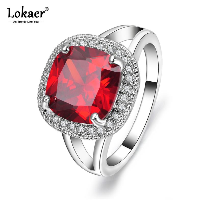 

Wedding Rings Lokaer Luxury Classic Red Cubic Zirconia Engagement Silver Color Ring For Women Bride Bands Jewelry LR17114