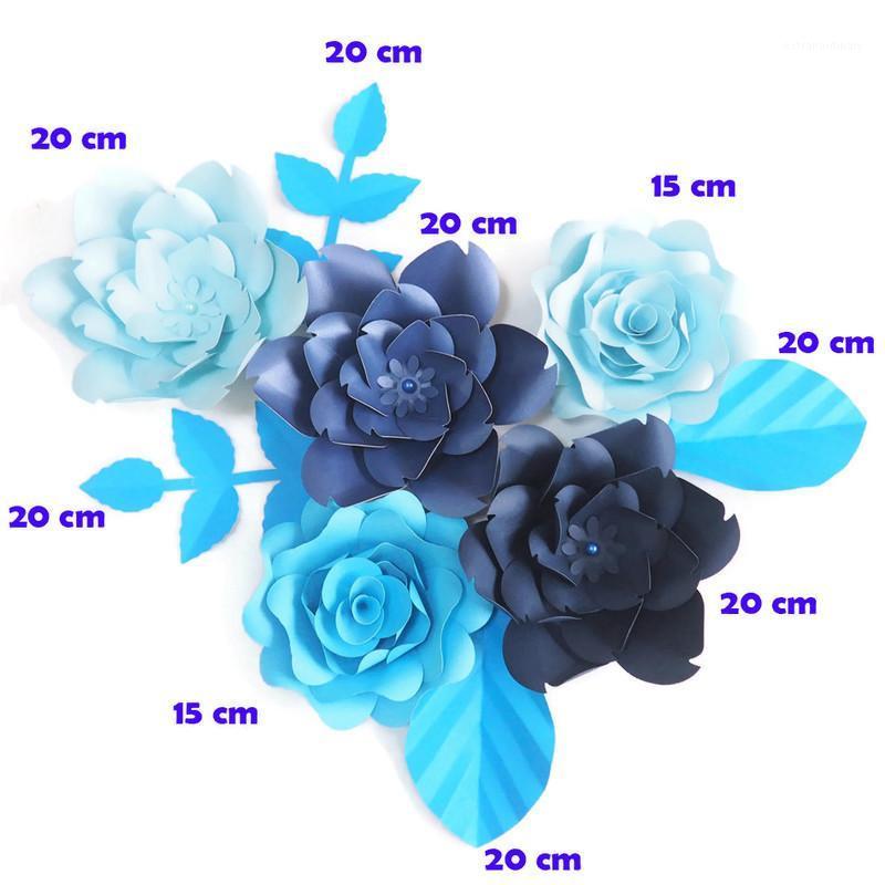 

DIY Giant Paper Flowers Artificial Rose Fleurs Artificielles Backdrop 5pcs+ 4 Leave Wedding Party Decor Nursery Blue Series1, Custom color