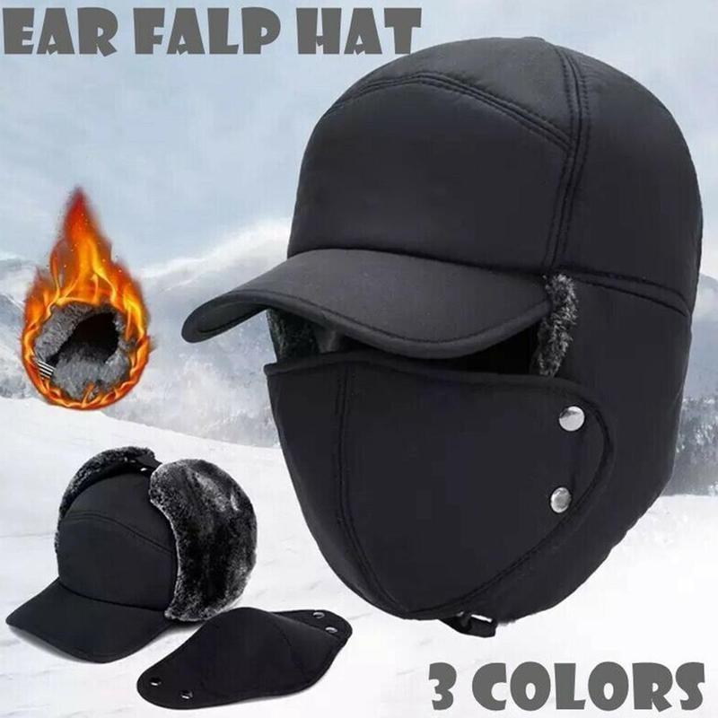 

New Arrival Winter Warm Hat Durable Men Winter Ear Flap Snow Ski Hood Cap, Black