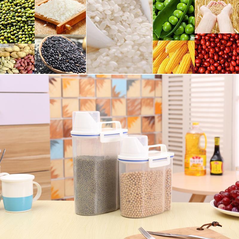 

1.5/2L Plastic Rice Storage Bin Sealed Grain Cereal Flour Storage Box Container with Measuring Cup Kitchen Accessories1