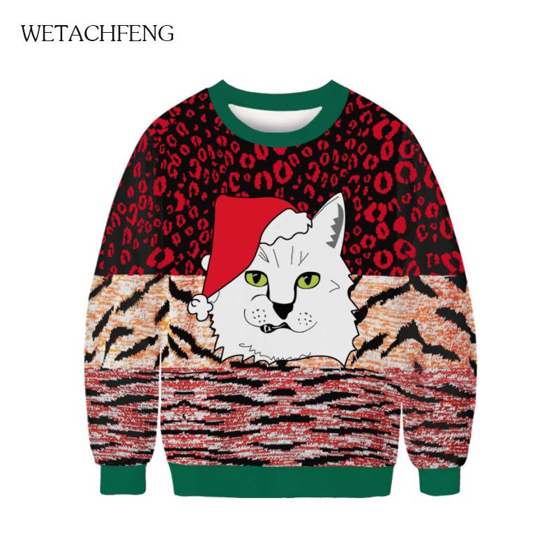 

Christmas Sweater 2020 Funny Cute Cat 3D Printed Women' Men' O Neck Winter Autumn Jumpers Tops Party Pullovers Xmas Sweatshirt, Yw1178