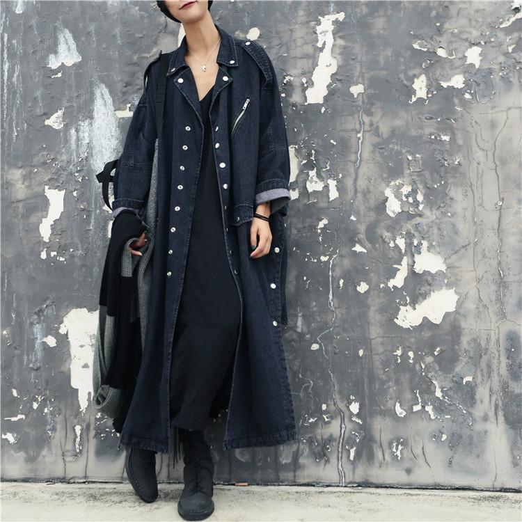 

2020 Spring Fashion Denim Windbreaker New Oversize Jacket Buttons Single Breasted Irregular Stitching Hem Ladies, Black coat