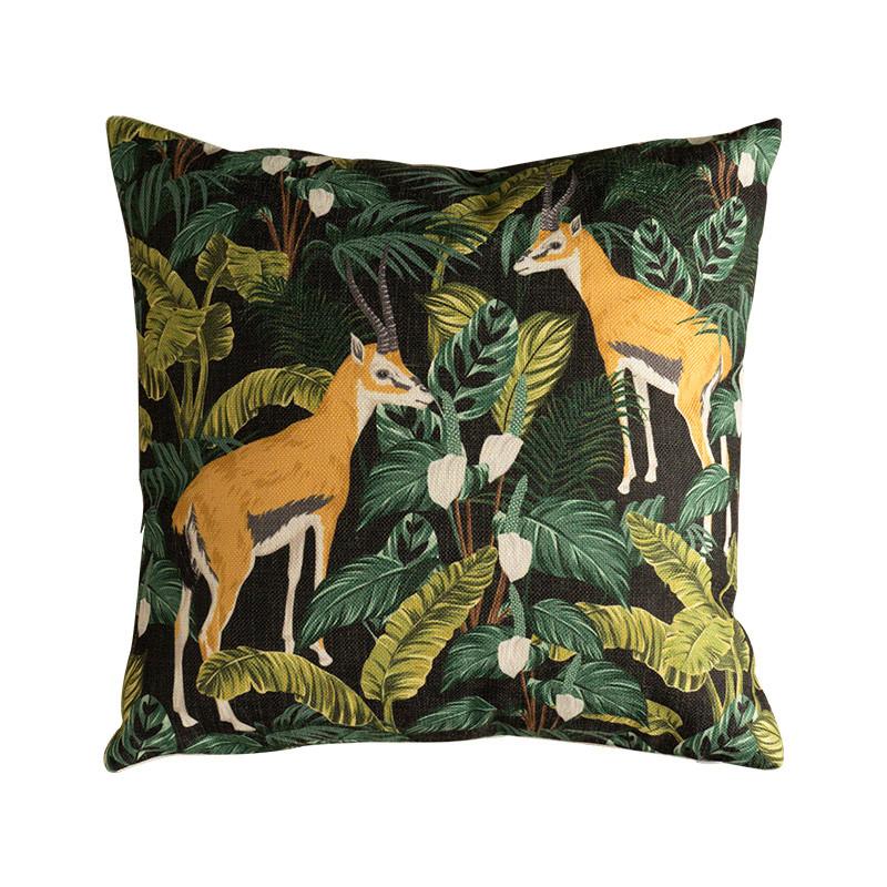 

Vintage Cushion Cover Polyester Linen Deer Monkey Print Throw Pillow Covers Forest Plant Home Office Decoration Square 18 Inch