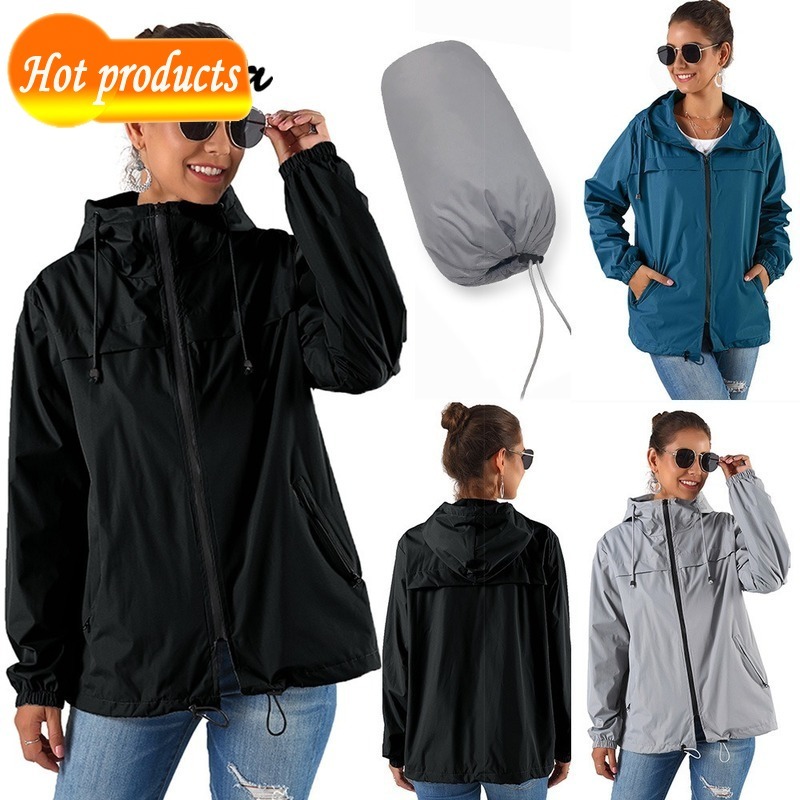 

Nova primavera outono moda casacos de chuva e jaquetas mulheres esportivas slido com capuz prova vento solto jaqueta ao ar livre bluso YWDC, Ash