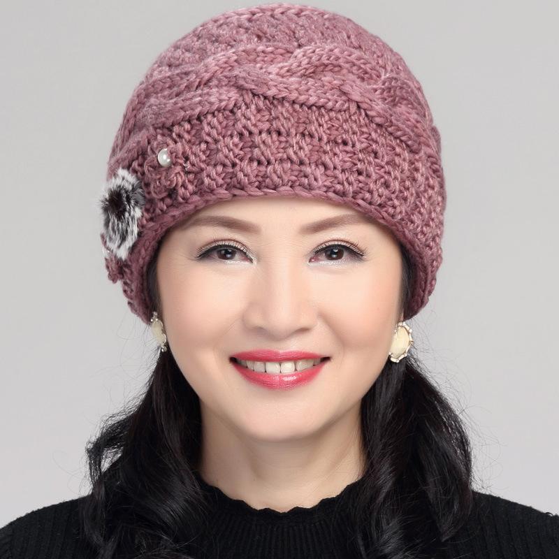 

Winter Hat for Women Elderly Bennie Hat Fleece Solid Woolen Thickened Skullies Women's Knit Warm Soft Casual Cap Bonnet, Red a
