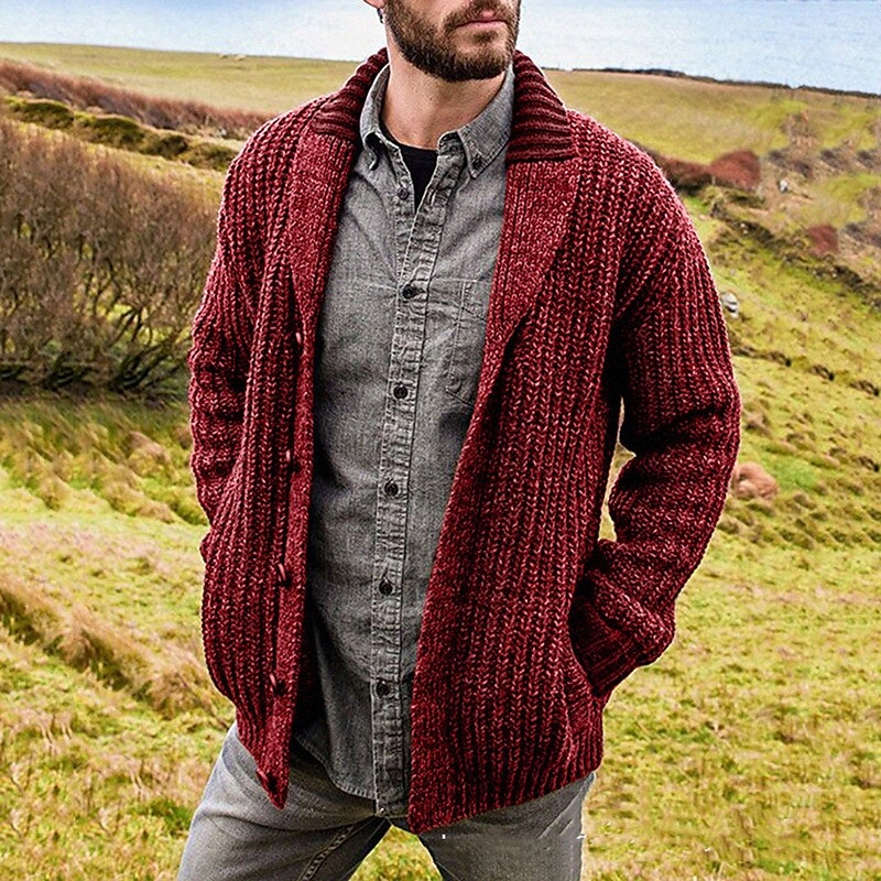 Pull Cardigan pour homme Tricoté Couleur Solide Solide Style Vintage Swech Sweater Cardigans Cardigans Chemise Collier Automne Bleu Bleu Noir Rou