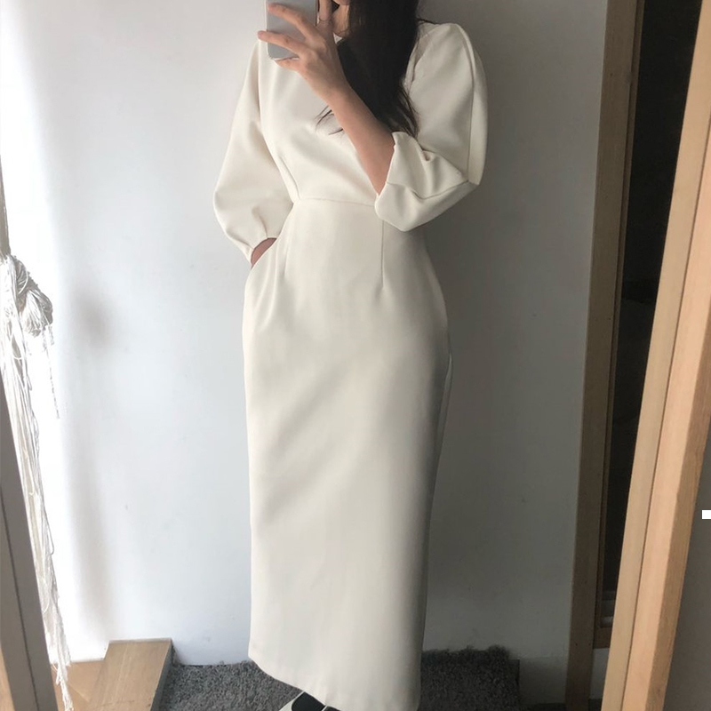 

Elegant 2021 New Luxury Designer Ladies Midi White Dress Woman Fall Clothes Oqp6 39VD, Black