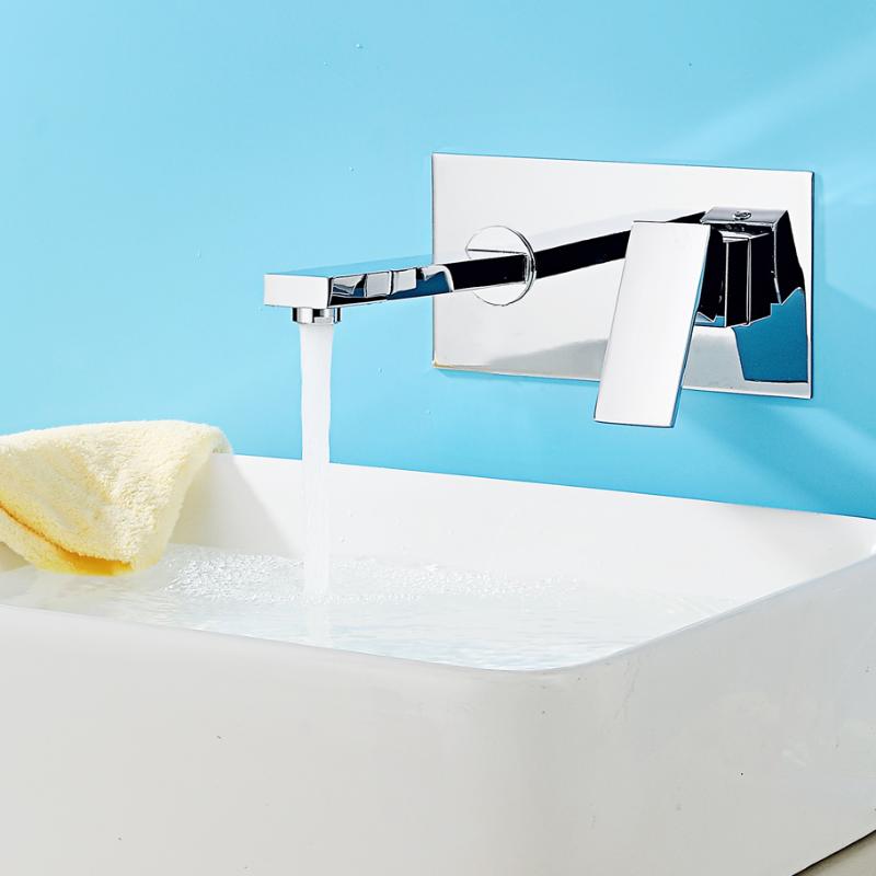 

Beiluode Basin Faucet Brass Chrome Wall Mounted washbasin faucet Single Handles Square Hot And Cold Water Sink Mixer Tap MA1003