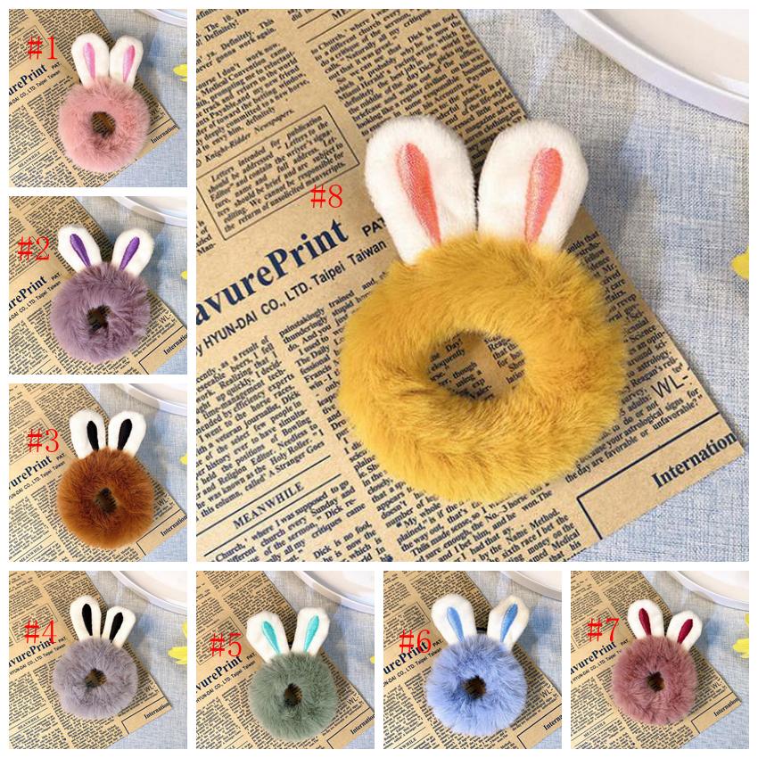 

2020 Rabbit Ear Hairband Faux Fur Hair Ties Rope Fluffy Hairbands Girls Ponytail Holder Cute Hair Accessories 8 Colors, Multi-color