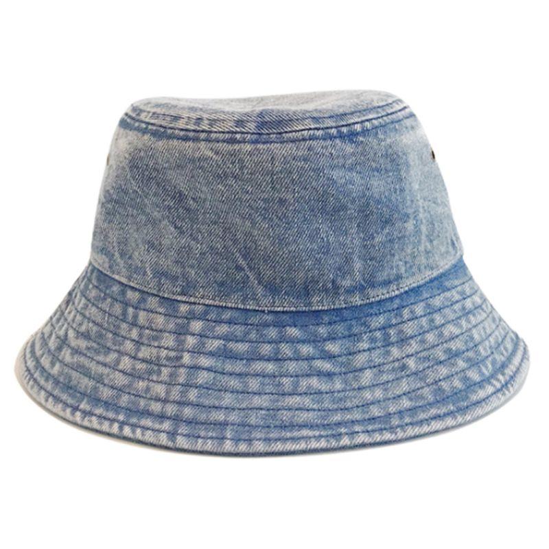 

Unisex Vintage Washed Denim Cotton Bucket Hat Harajuku Hip Hop Wide Brim Sunscreen Breathable Eyelet Fisherman Cap, Blue
