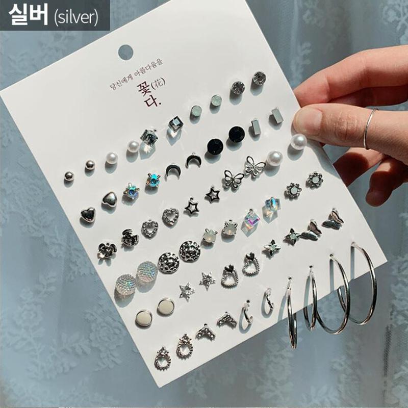 

Fashion Jewelry Earring Set Women Korean Pearl Geometric Silver Color Earring Statement 30Pairs/Sets Brincos Earrings 2020 NEW