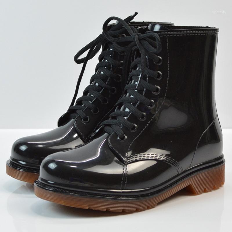 

Rain Boots Women Shoes Low Heel Ankle Booties Sneakers Rubber Galoshes Water Boots Lace Up Rainboots for Raining Big Size1, Black brown