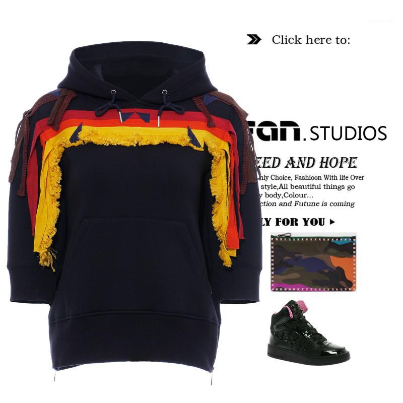 

0A/W magic color multi-webbing geometric embroidery stitching air layer double-side zipper hooded sweater sweater 11951