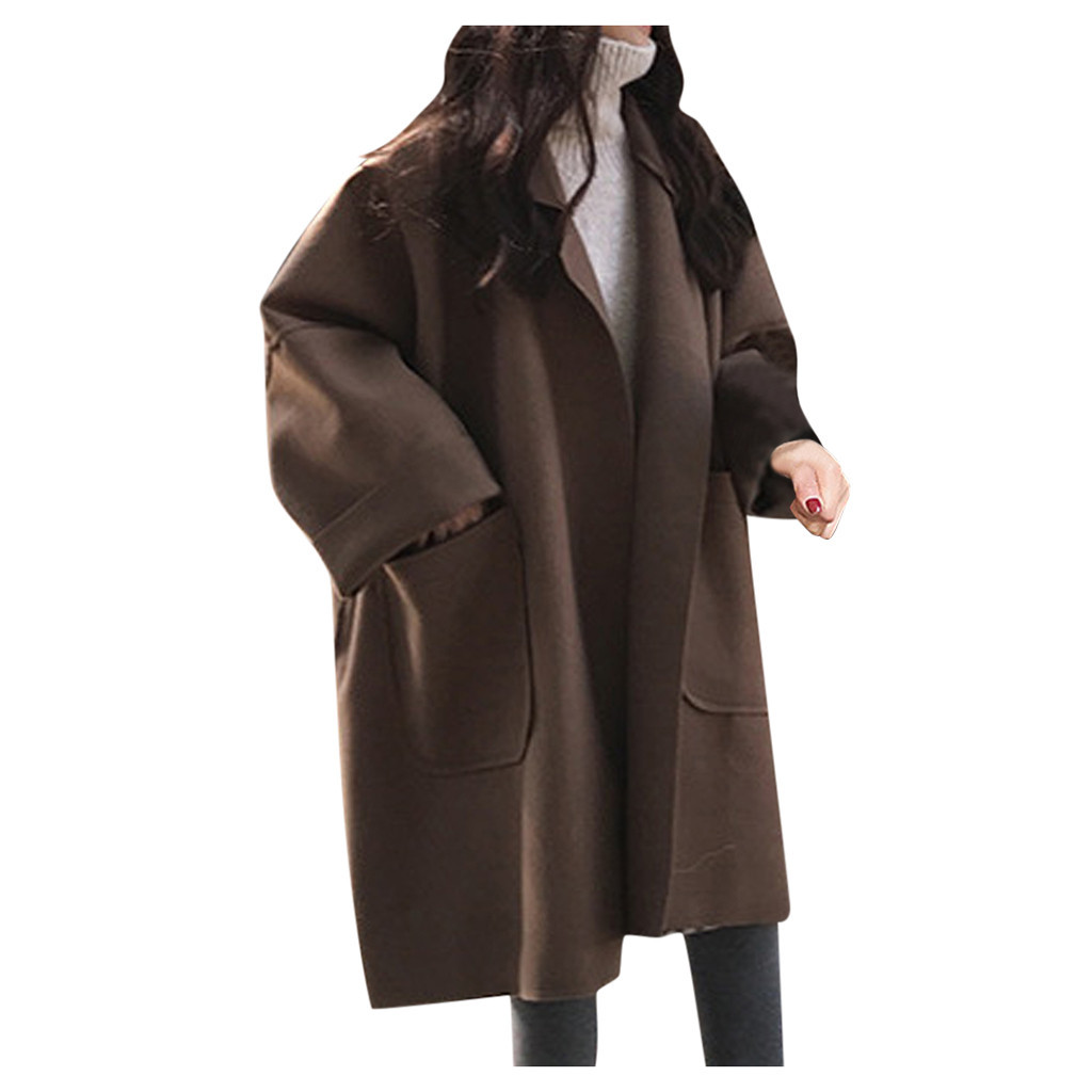 

2021 New Korean Version of Women Cardigan Pocket Wool Jacket Everyday Office Coat Warm Winter Temperament 7Q2J, Caramel color