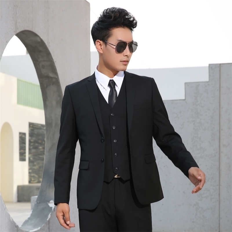

Men Suits Slim Fit Business Formal Casual Classic Suit Wedding Groom Party Prom Single Breasted Solid Color Black Gray Navy Blue 201106, Navy blue 2