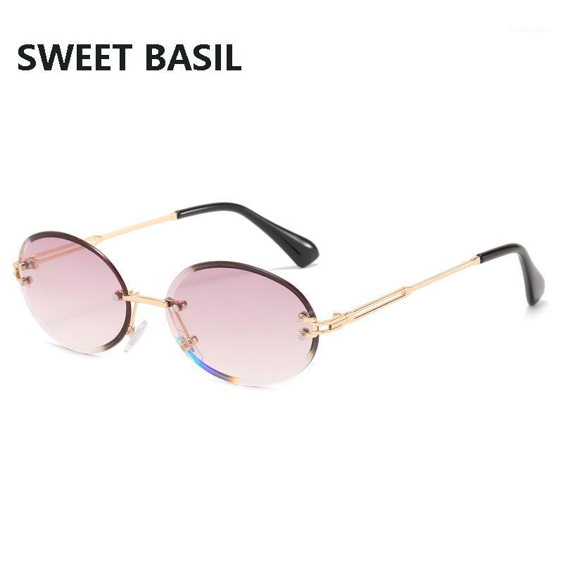 

SWEET BASIL 2021 New Round Rimless Sunglasses Women Brand Fashion Alloy Frame Vintage Gradient Sun Glasses Female Shade UV4001