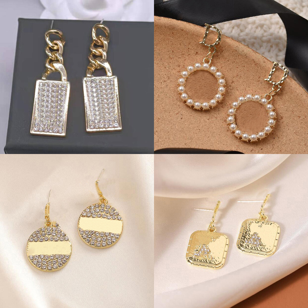 

22SS 19style 18K Gold Plated Copper Alloy Double Letters Stud Earrings Luxury Classic Crystal Rhinestone Pearl Earring for Wedding Party Jewelry Wholesale