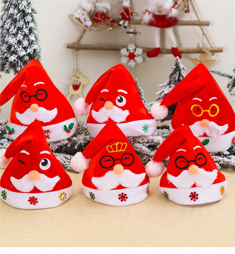 

Merry Christmas Hats Red Santa Claus Cap for Adult Kids Xmas Gift Christmas Cap Embroidered Santa Face Hat Free Shipping Wholesale