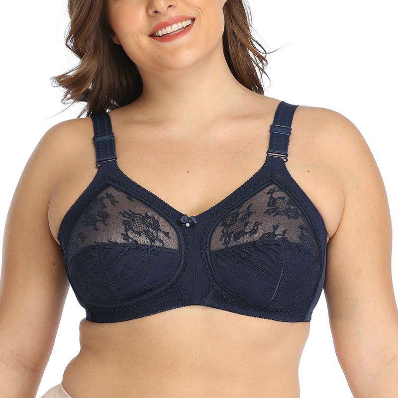 

Women Unlined Lace Bra Full Coverage Ultra Thin Plus Size Wireless Big Minimizer Bras Size 36 38 40 42 44 46 48 50 B C D DD E, Black