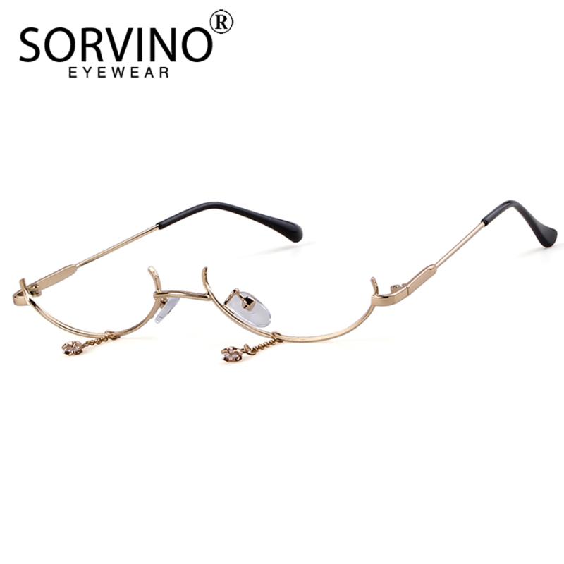 

SORVINO 2020 Small Slim No Lens Rose Gold Cat Eye Glasses Frame Brand Designer Women Half Lensless Cateye Sunglasses SP163