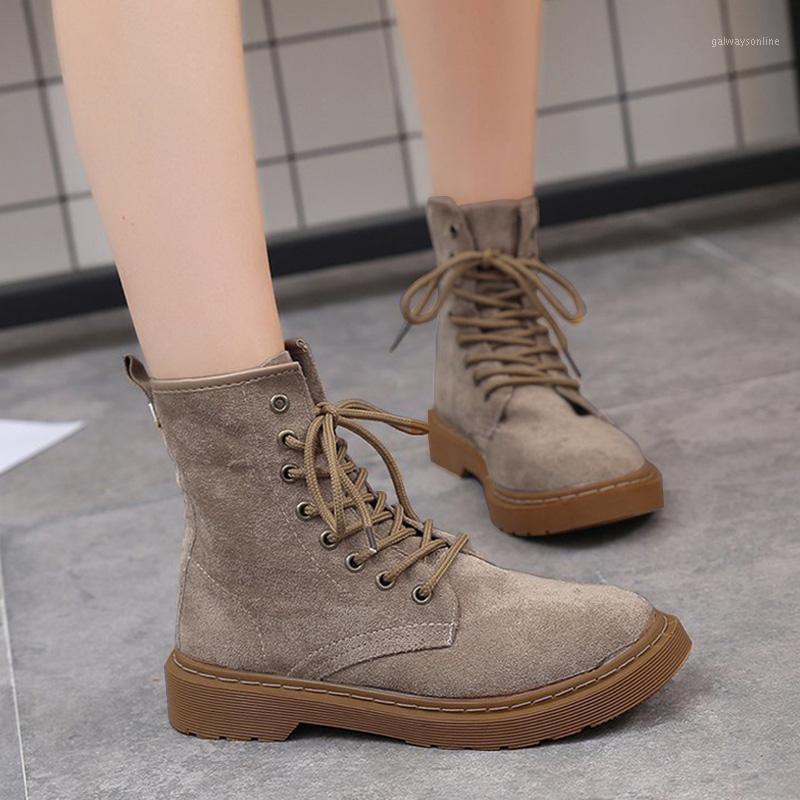 

Women's Shoes Sewing Fashion Ankle Boots Flock Lace Up Platform Ladies Short Boots Female Autumn Footwear 2020 Motorcycle1, Black