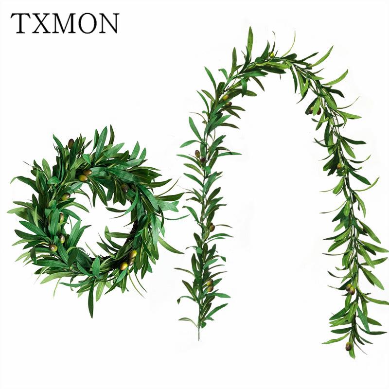 

Artificial Rattan Olive Leaf Wreath Home Wedding Decoration Plants Wall Winding Arrangement Simulation Fake Flowers Silk Leaves