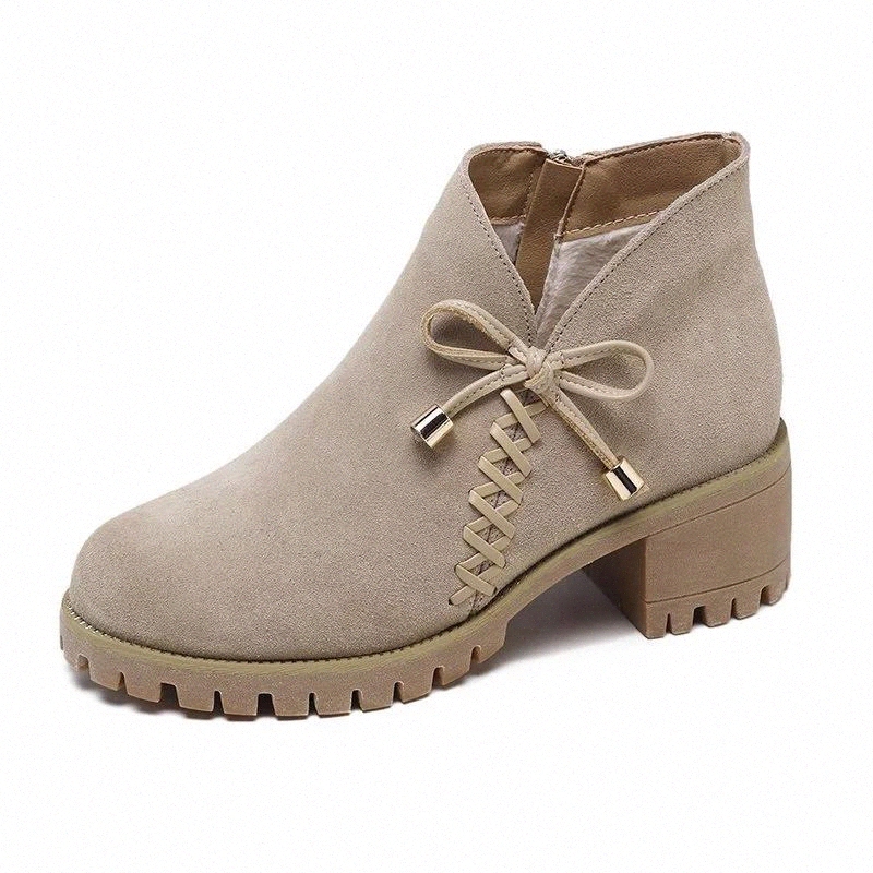 

2020 Fashion Snow Boots Women Winter Shoes Casual Woman High Heels Boots Butterfly knot Ladies Square Heel 5cm A2599 #h95z, Black