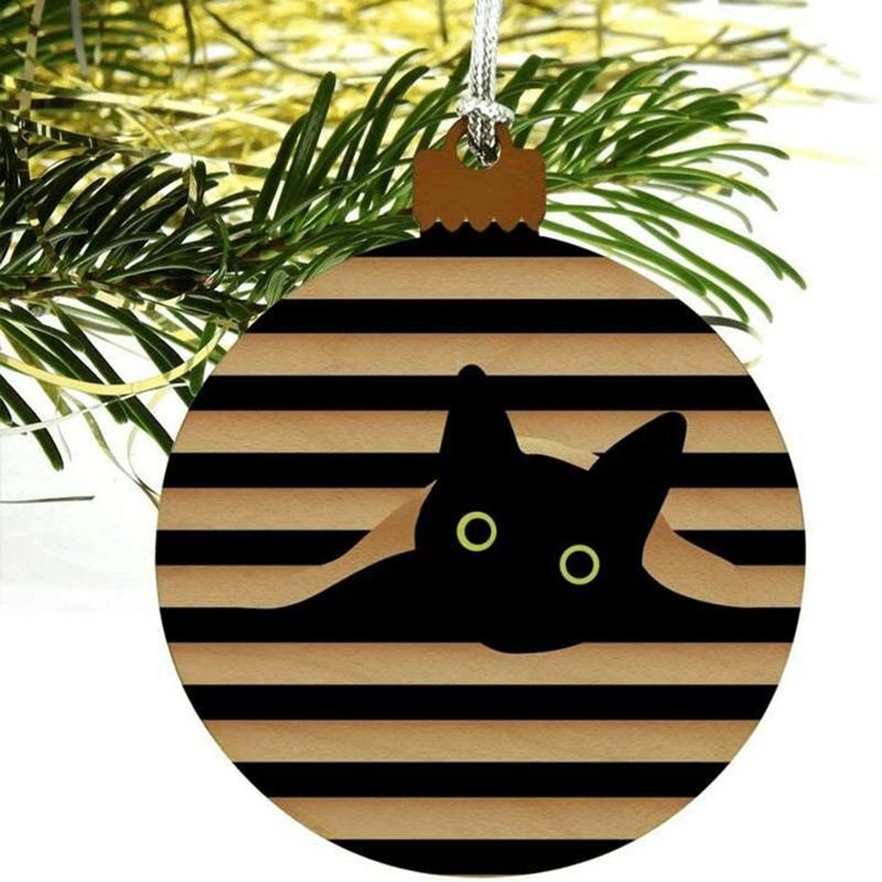 

2020 Christmas Black Cat Ornament Round Christmas Tree Hanging Ornament Home Party Pendant Decoration H88F