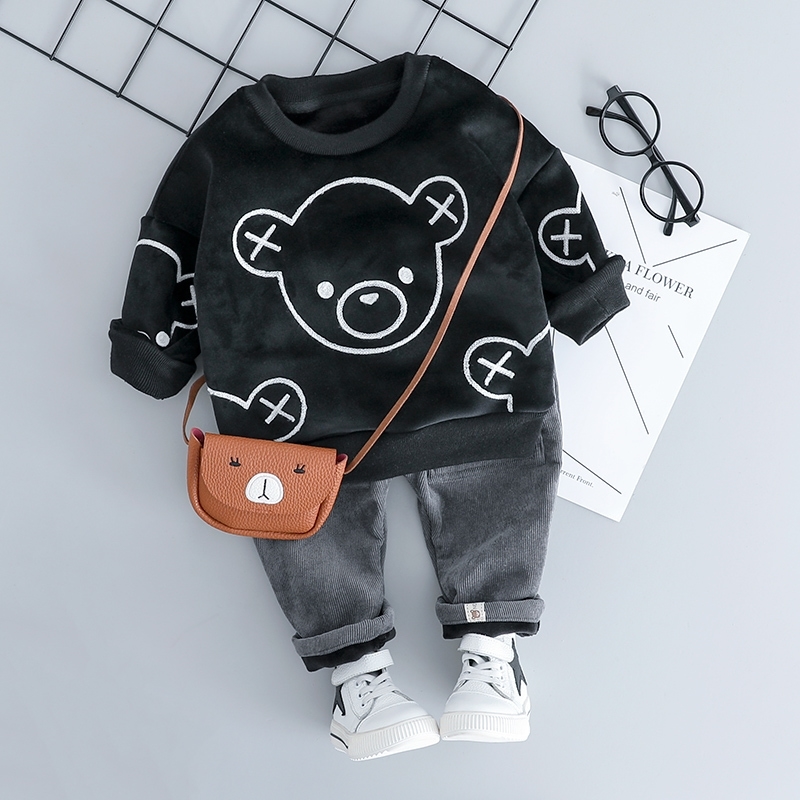 

HYLKIDHUOSE Baby Girl Boy Clothing Sets Autumn Winter Plush Infant Clothes Suits Cartoon Children Kids Casual Coatume Y200525, White
