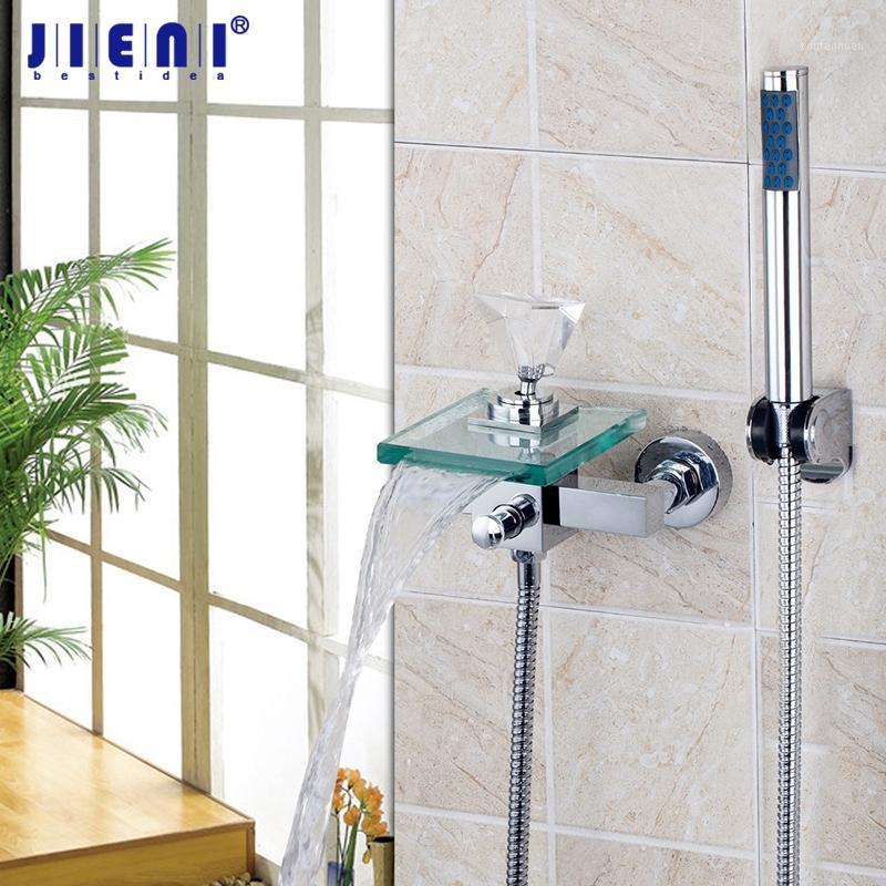 

Wall Mounted Crystal Diamond Handle Waterfall Glass Spout Bathroom Bath Handheld Shower Tap Bathtub Mixer Faucet Hand Shower1