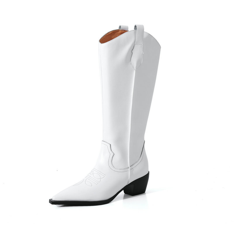 

2021 New Genuine Leather Heel Winter Knee High Boots for Women Pointed Toe Party Dress Shoes Woman Casual Size 41 42 43 Wb9r, Black