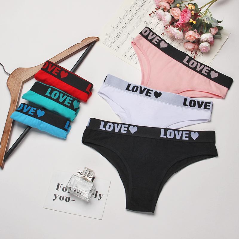

3Pcs/Lot Seamelss Panties Cotton Briefs Women's Lingerie Female Fashion Love Letter G-String Thongs Low Waist Underwear Bikini, Set 1