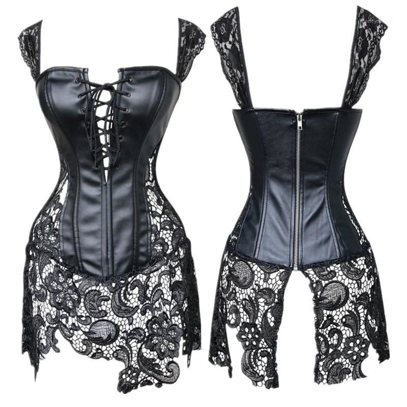 

Hot Sale Faux Leather Corsets And Bustiers Sexy Steampunk Overbust Corset Dress Lace-Up Hollow Out Waist Trainer -6XL1, Black