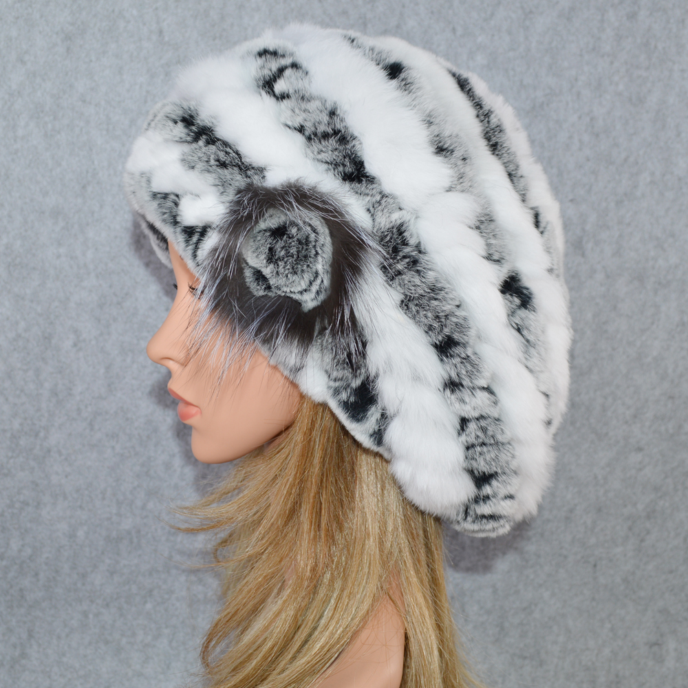 

New real woman 100% natural skin beret warm winter rex rabbit lady made by hand floral hats, Gray