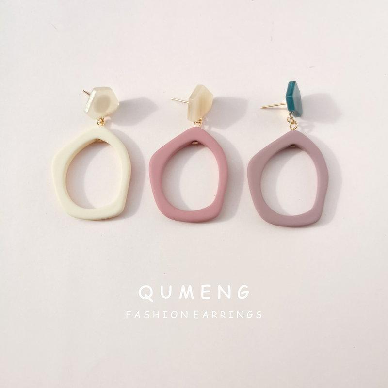 

Stud QUMENG Korean Cute Earrings 2021 Geometric For Women Girl BOHO Resin Sweet Fashion Jewelry1