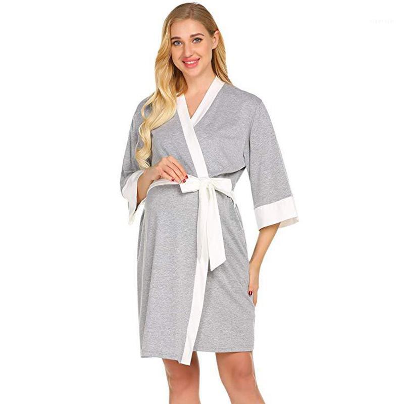 

Women's Robe Maternity Sleepwear Pregnancy Nightgown Nursing Soft Kimono Bathrobes Maternity Dress Nightshirt Sleepwear1, Black