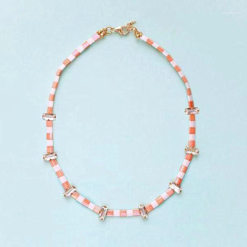 

New Japanese Glass Beads Women Necklace Square Color Acrylic Drill Bohemia Short Necklace Charm Statement Jewelry 2020 Vintage1