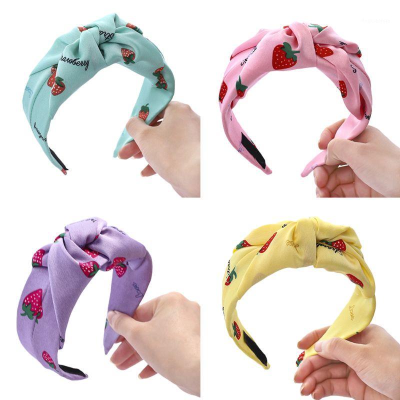 

Sweet Strawberry Print Hair Hoop Women Girls Summer Personality Wide Bandana Bright Candy Color Twist Knot Headband1, Pink