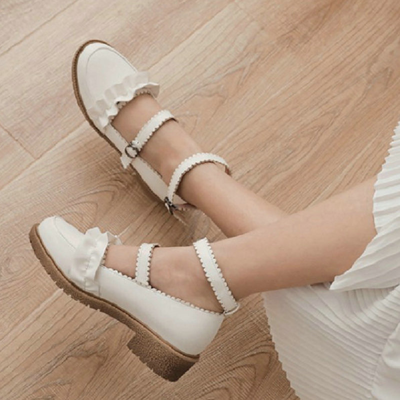 

Top 2020 spring summer thick medium square retro girls Mary janes shoes with frilly cosplay bombs, Multi