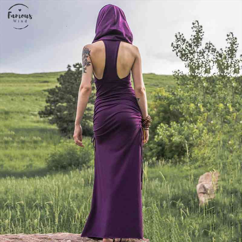 

maxi dress sleevess backless dress vintage gothic purple long hooded bodycon elegant summer elbise, Black;gray